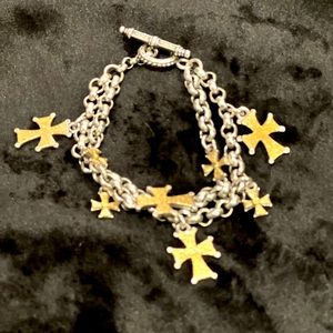 Konstantino Sterling Silver and 18k Gold double chain Cross Charm Bracelet